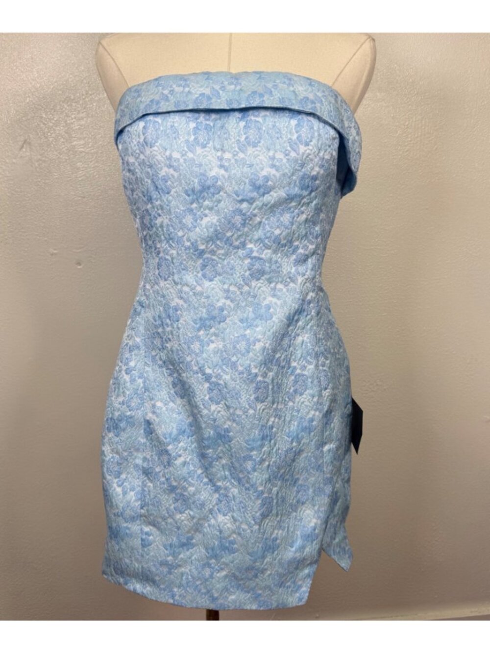 Lulus Delicate Destiny Light Blue Jacquard Strapless Mini Dress Bodycon Medium - Picture 2 of 16